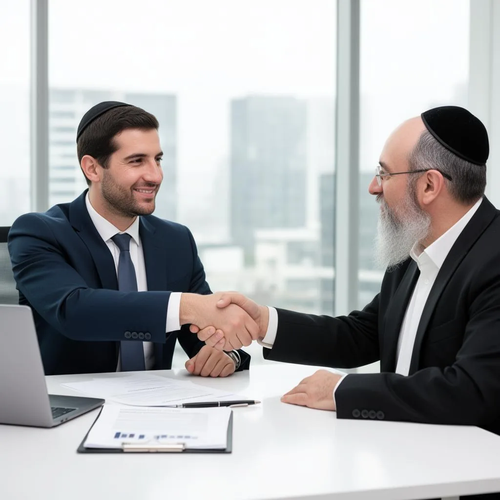 יועץ משכנתאות לוחץ ידיים עם לקוח